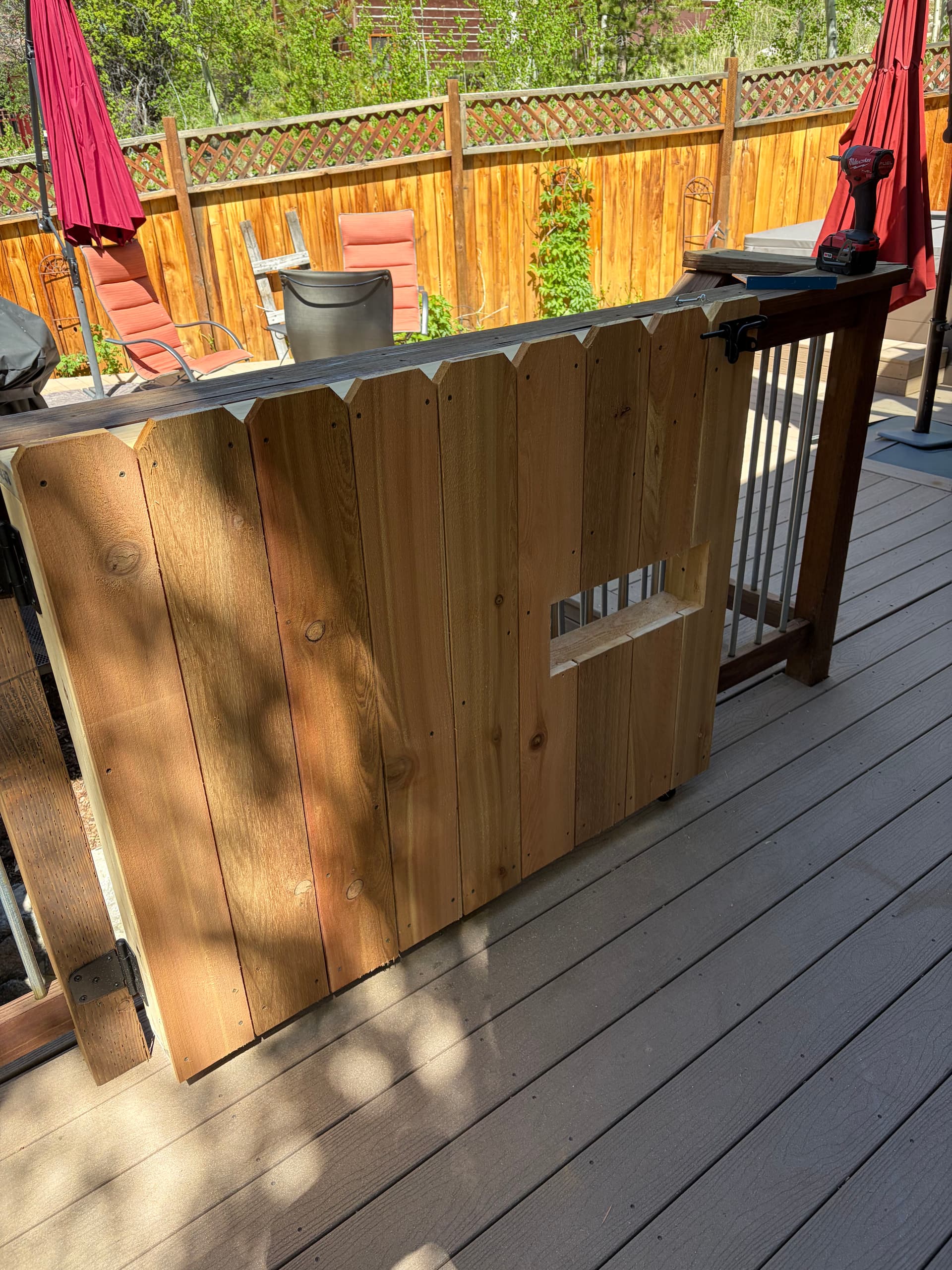 Gallery photos for Custom Deck Gate Built with a Doggy Lookout Window: Image #1